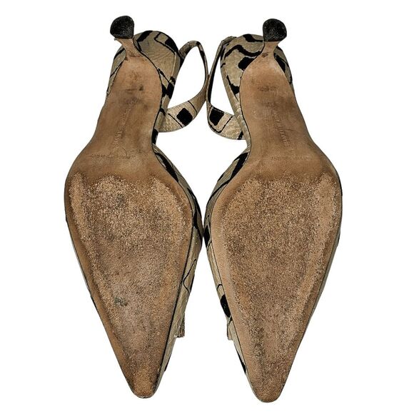 Manolo Blahnik Slingback Snakeskin Heels Black Crystal Buckle Beige Print 39.5 - Picture 11 of 13